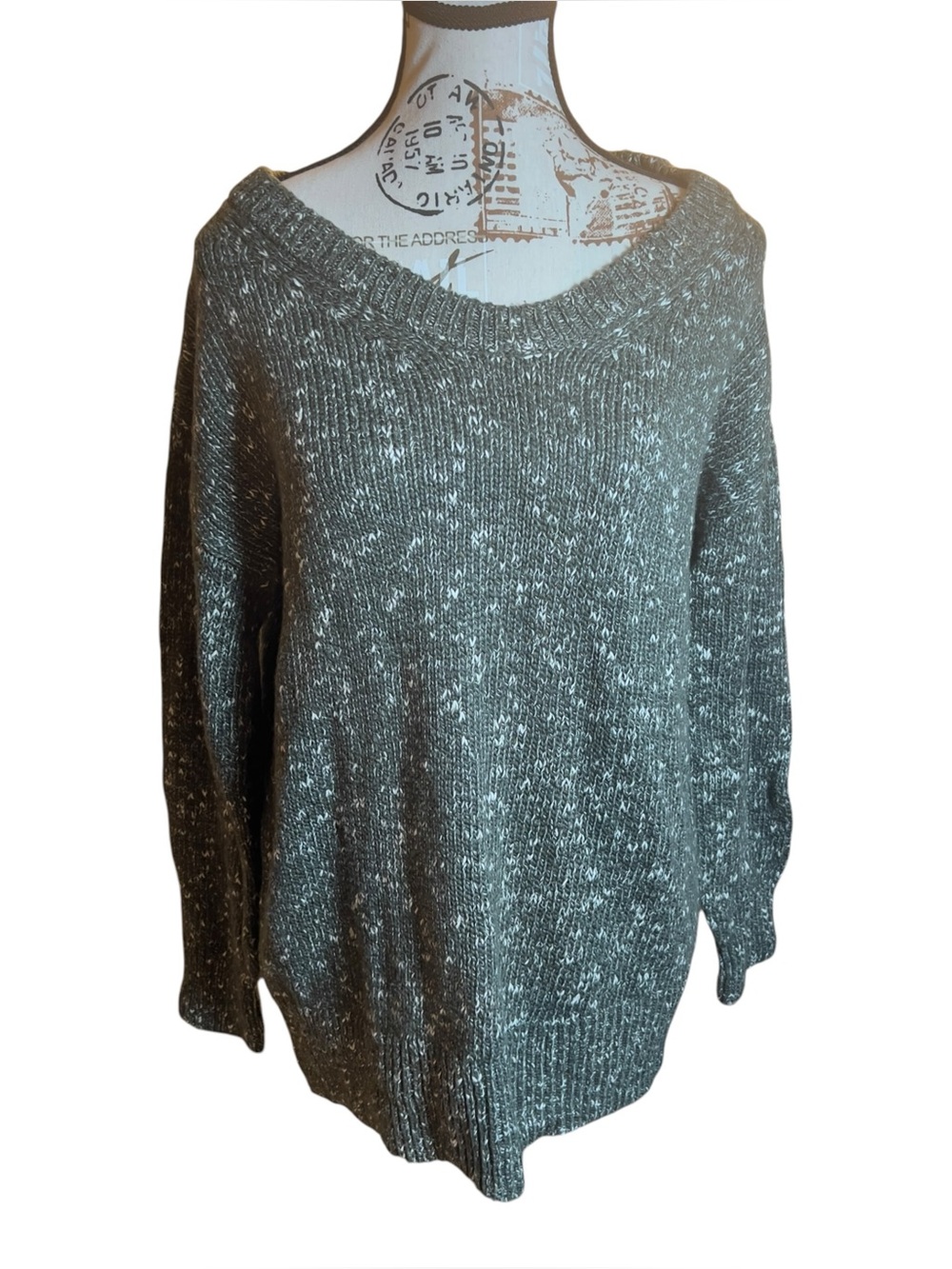Old Navy Womens Small Olive Green Marled Boat Neck Tunic Sweater Cotton NWOT